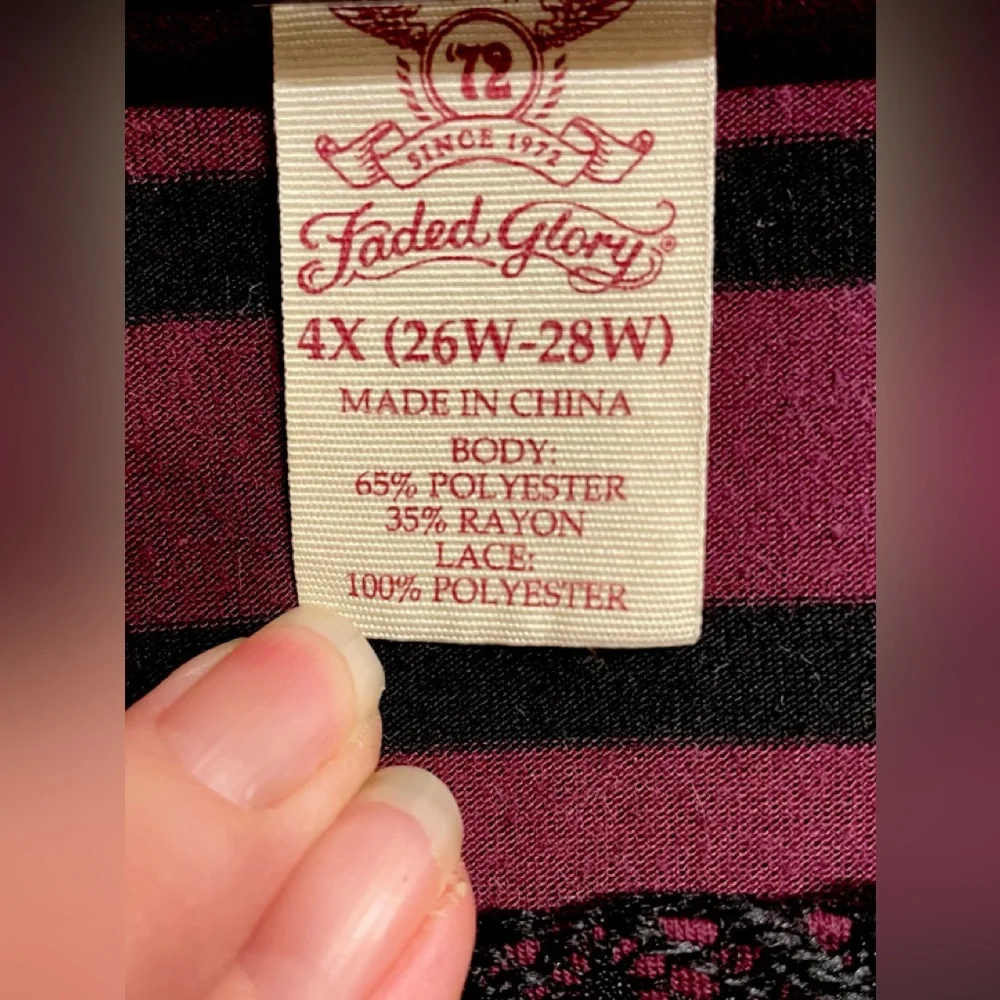 Faded Glory Plum Purple Black Stripe Lace Front Cap Sleeve Knit Top 4X 26W 28W - Picture 4 of 5